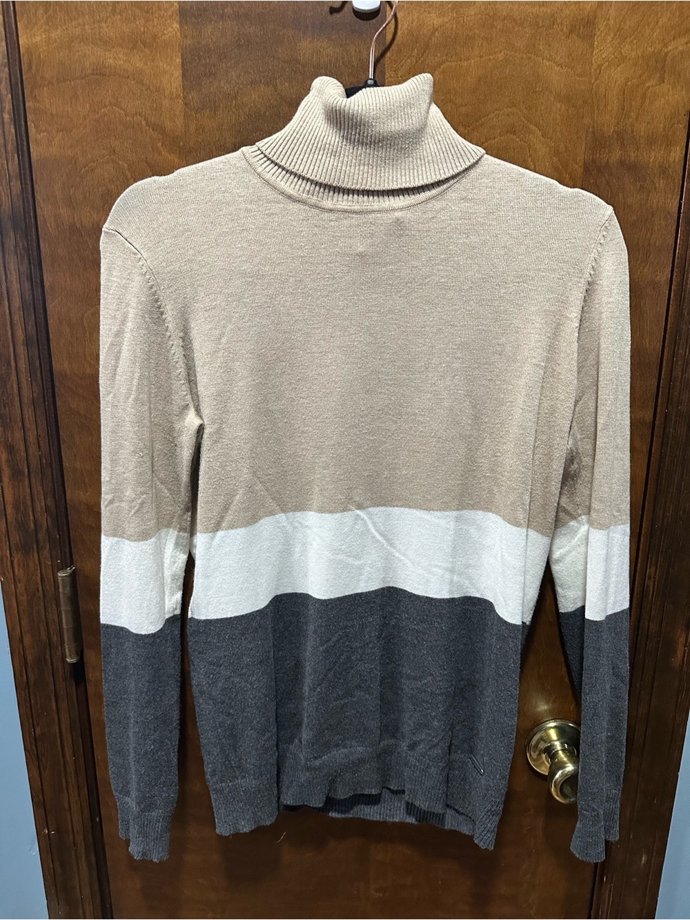 Calvin Klein Women's Three-Color turtleneck Sweater — Beige, White & Gray